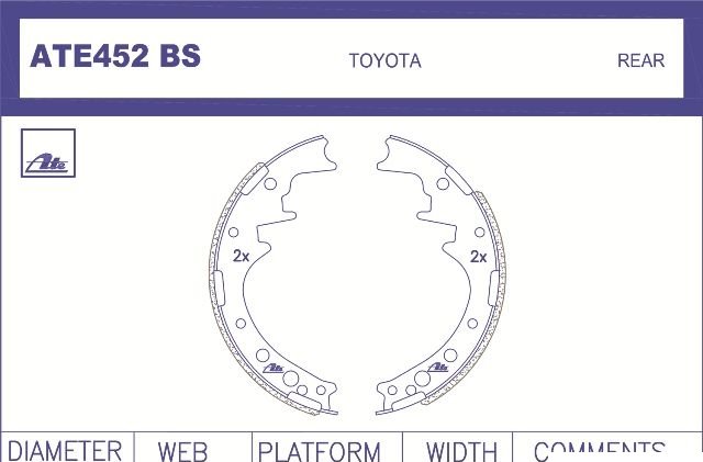 ATE452BS ATE Brake Shoe New ATE452BS – fits Toyota Hilux