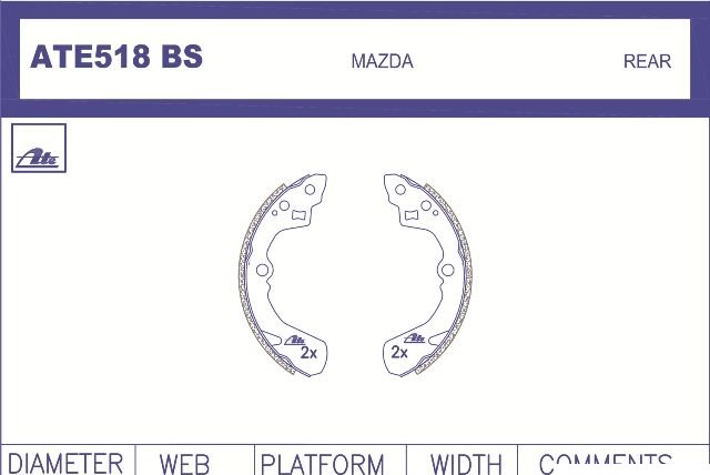 ATE518BS ATE Brake Shoe New ATE518BS – fits Mazda Etude