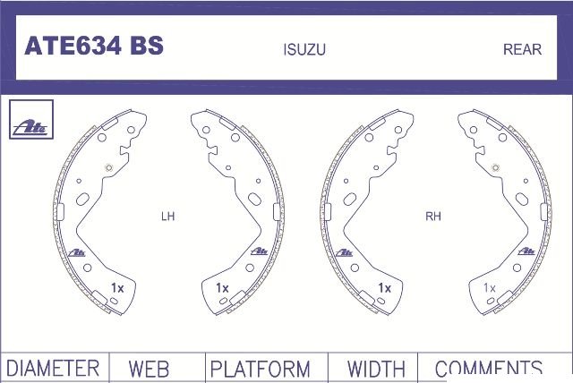 ATE634BS Brake Shoes - RANGER 2 5 B/SHO