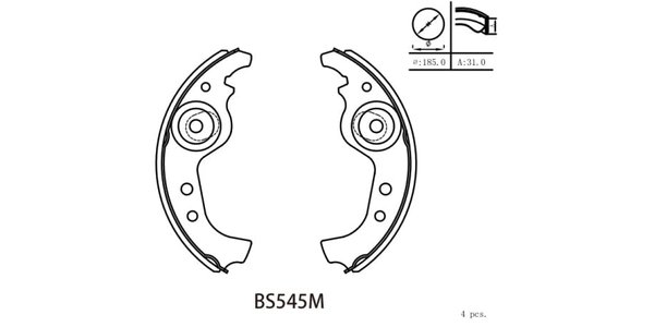 BS545M Motopart Brake Shoe 545 BS545M – fits Fiat Uno
