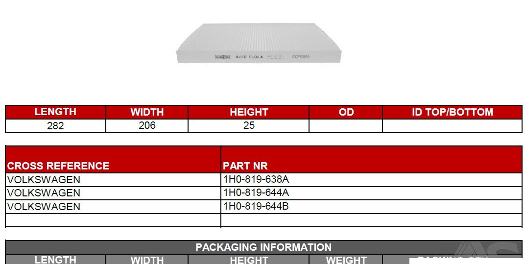 CCF0001 Champion Cabin Air Filter CCF0001 – fits VW Passat