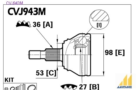 CVJ943M Motopart CV Joint VW Golf/Jetta 4/ CVJ943M