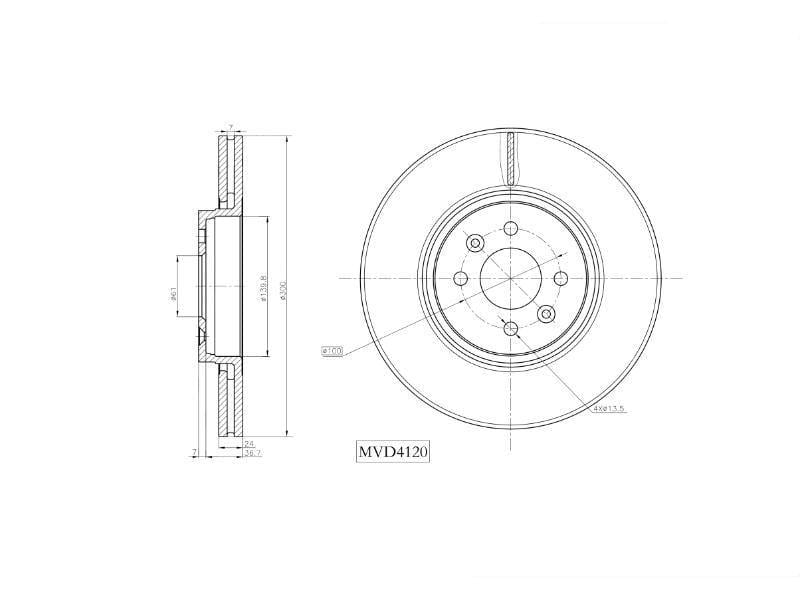 MVD4129 Motopart Brake Disc Vented MVD4129 – fits Toyota Corolla