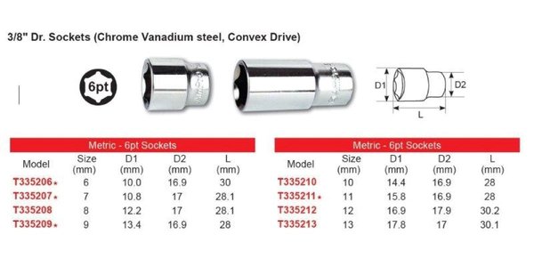 T335208 Ampro 3/8 Drive 8mm 6-Point Socket T335208
