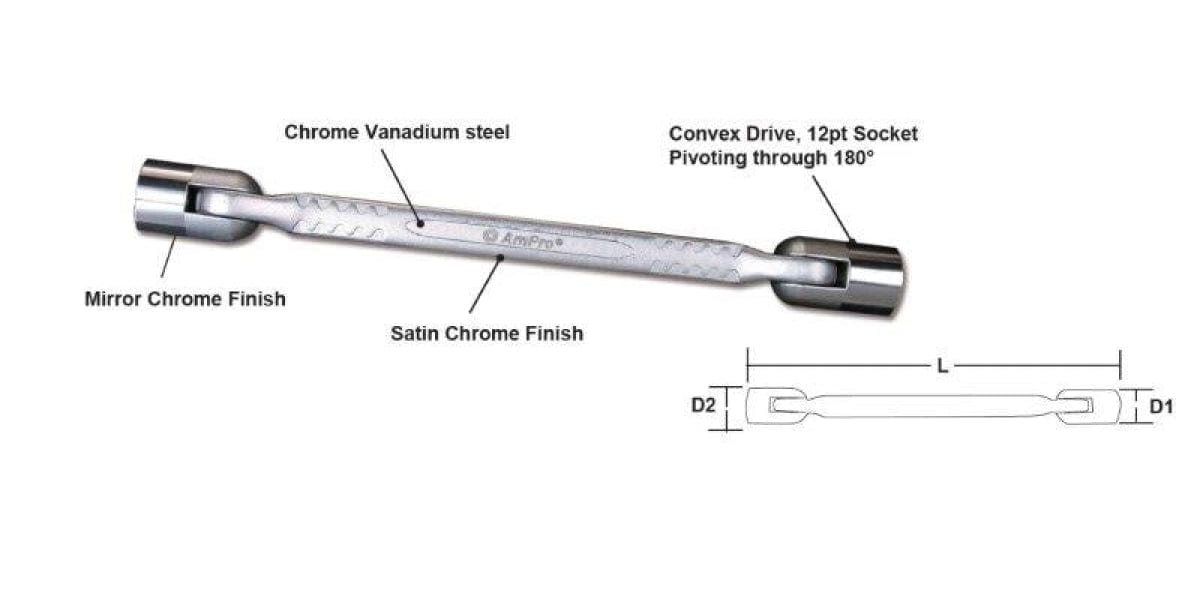 T40919 Amprosa 18mm x 19mm Swivel Socket Wrench T40919